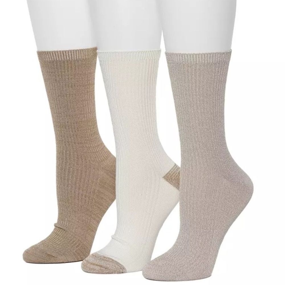 Cuddl Duds Plushfill 3-Pack Midweight Everyday Crew Socks NEW Taupe